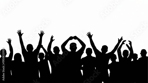 Vector silhouette of crowd with raised hands