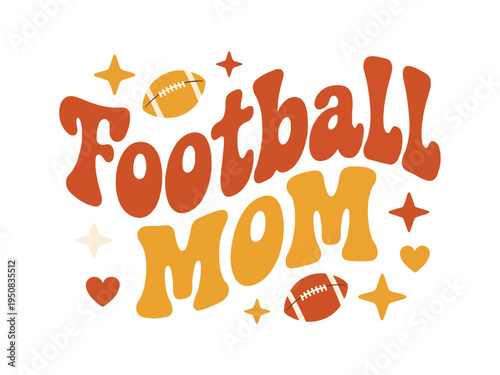 Football mom text with footballs and decorative elements  sports  motherhood  American football