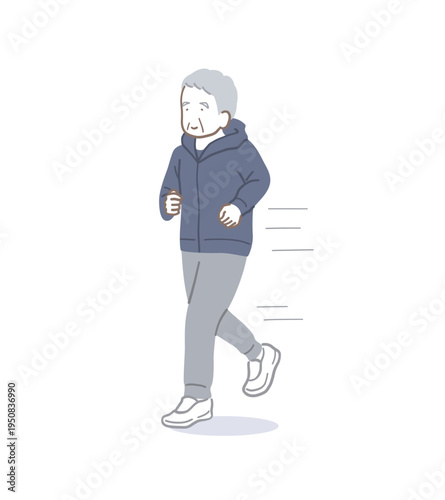 ジョギングする高齢の男性のイラスト素材