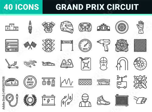 Motorsport Grand Prix Racing Line Icons for Professional Automotive Data Visualization and Technical Circuit Sports Graphics