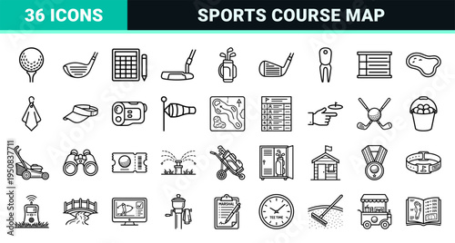 Pro Golf Equipment and Tournament Management Monoline Symbols Featuring Clean Minimalist Outlines and High Precision Technical Aesthetic