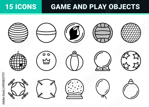 Spherical Sports Equipment and Games Monoline Symbols Featuring Minimalist Outline Aesthetic for Athletic Design and Recreation Branding