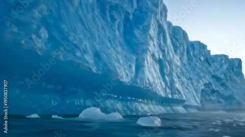 Massive Iceberg Face Melting Into Cold Ocean Water
