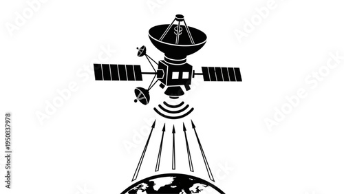 Global satellite communication system broadcasting signals for worldwide data transmission and connectivity