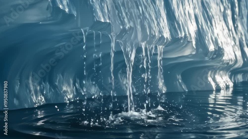 Ice Melts As Water Drips Into Rippling Water Surface