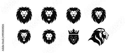 Lion heads silhouettes collection on black background vector illustration