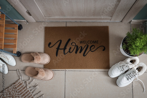 Door mat with shoes and sli...
