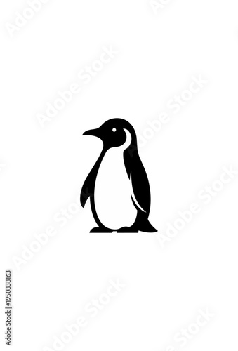 Minimalist penguin silhouette on black background for design elements