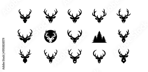 Stylized deer head and eyes in white on black background