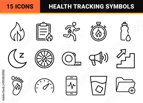 Biometric Fitness Tracking and Metabolic Health Analysis Symbols Minimalist Neo-Line Art for Health Apps and Performance Dashboards