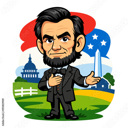 Abraham Lincoln Presidential Hero Caricature Flat Vector Illustration