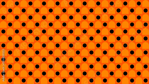 Pattern of Orange Squares with Black Dots and Arches vector background