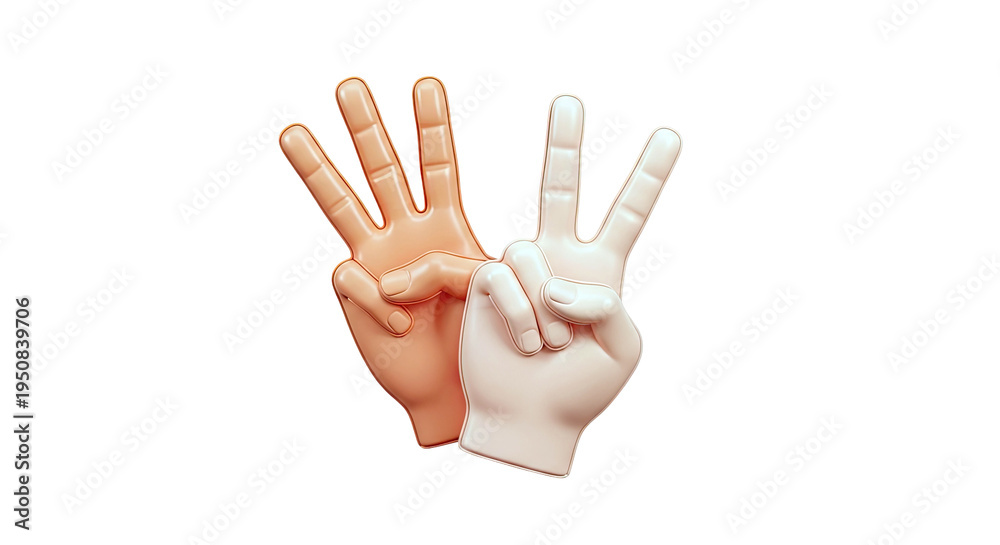 Fototapeta premium Two Hands Gesturing Peace Sign and Four Fingers