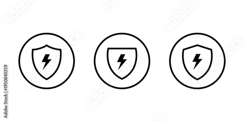 Shield outline with lightning bolt icon. Energy protection symbol in circular line