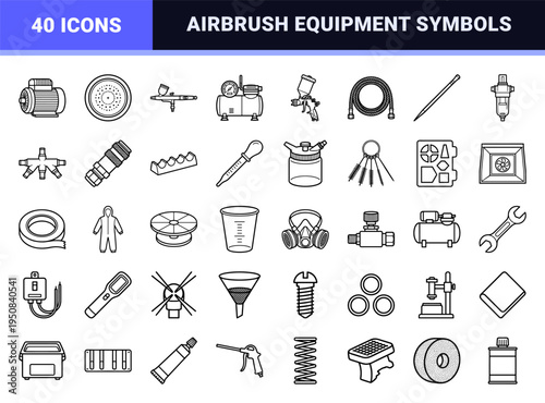 Professional Airbrushing and Spray Painting Equipment Technical Monoline Symbols for Industrial Design and Creative Art Tool UI Navigation