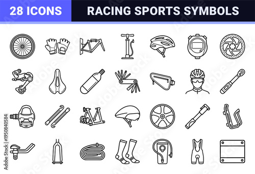 Professional Road Cycling and Competitive Racing Outline Symbols Featuring Minimalist Monoline Aesthetic for Sports Apps and Technical Manuals