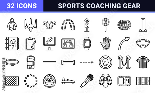 Minimalist American Football Outline Symbols for Technical Sports Diagrams Coaching Playbook Interface and Professional Athletics Branding