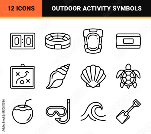 Minimalist Summer Recreation and Professional Sports Line Symbols for Commercial Interface Design and High-End Digital Assets.