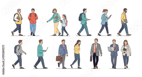 Group of People Walking in Different Directions.