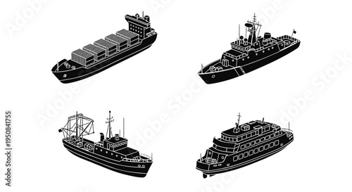 Set of 4 ship icons vector