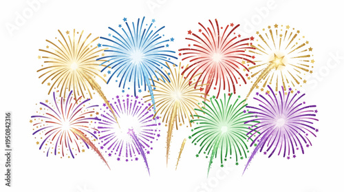 Vibrant fireworks explode in colorful bursts of light and energy at a nighttime celebration.