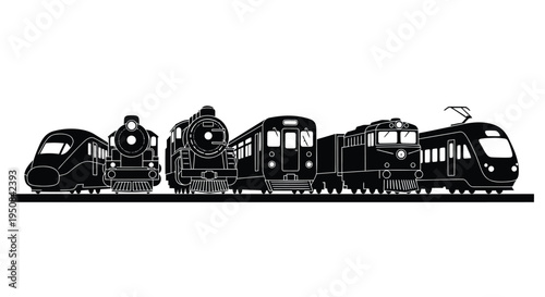 Set of 4 vintage train silhouettes vector