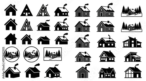 Collection of Black and White House Icons for Various Design Needs