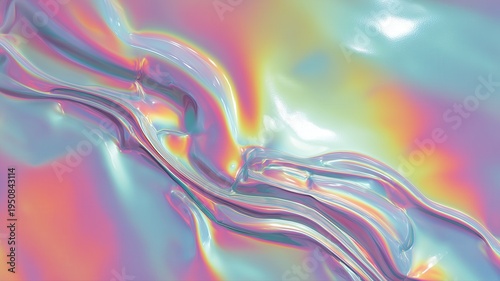 虹色に輝く抽象的な液体の質感。デジタルアートや背景素材に最適なデザイン。