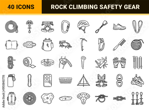 Technical Monoline Rock Climbing And Mountaineering Equipment Outline Focus On High Legibility