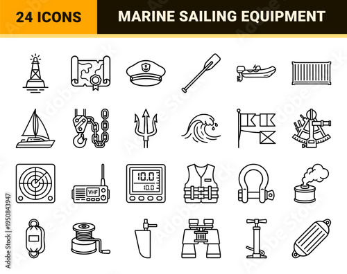 Minimalist Nautical and Sailing Navigation Vector Line Icons. Featuring sleek 1.25pt monoline visual dna for high-end maritime projects.
