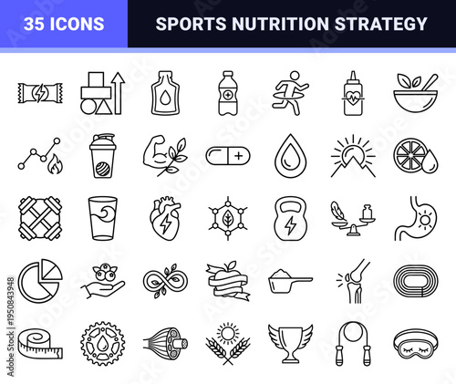 Athletic endurance fueling and sports nutrition outline concepts in clean monoline minimalist style