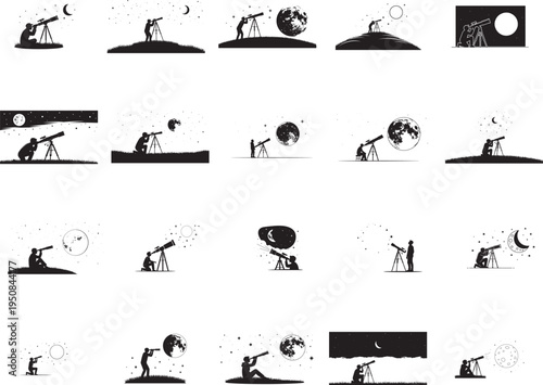 Astronomer Observing Stars Silhouette