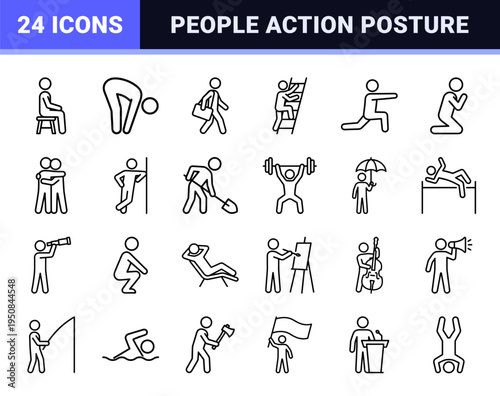 Human Pictogram Physical Action Line Art Symbols for Wayfinding Signage and Informational Graphic Design Systems