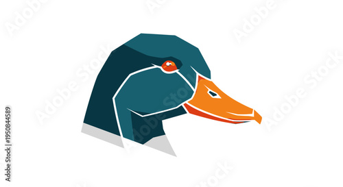 Geometric duck head illustration with orange beak.