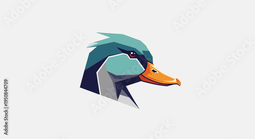 a stylized illustration of a duck's head.