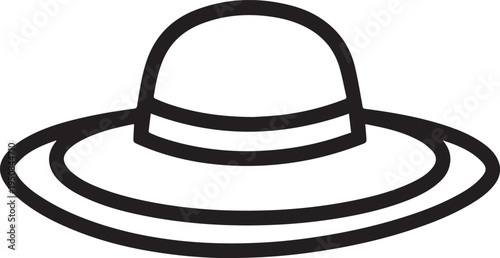 Hand Drawn Woman Hat Black and White Illustration in Minimal Line Art Style Design
