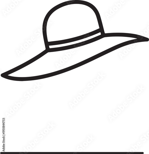Hand Drawn Woman Hat Black and White Illustration in Minimal Line Art Style Design