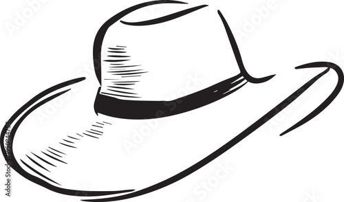 Hand Drawn Woman Hat Black and White Illustration in Minimal Line Art Style Design