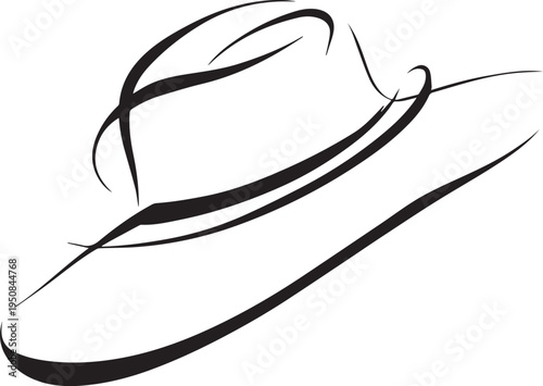 Hand Drawn Woman Hat Black and White Illustration in Minimal Line Art Style Design