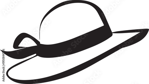 Hand Drawn Woman Hat Black and White Illustration in Minimal Line Art Style Design