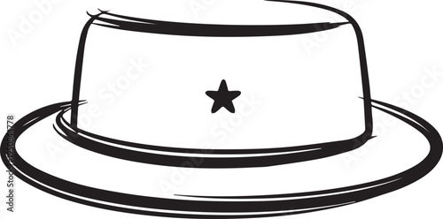 Hand Drawn Woman Hat Black and White Illustration in Minimal Line Art Style Design