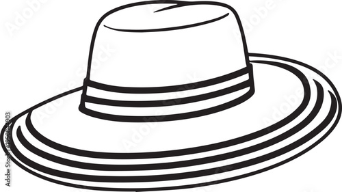 Hand Drawn Woman Hat Black and White Illustration in Minimal Line Art Style Design