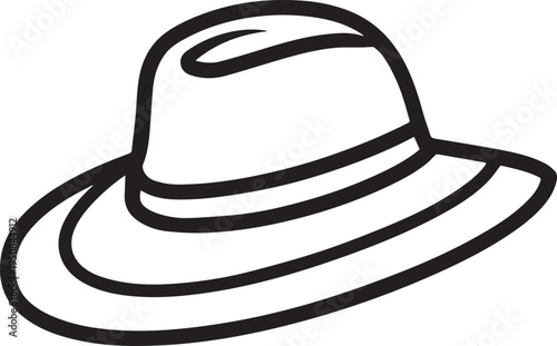 Hand Drawn Woman Hat Black and White Illustration in Minimal Line Art Style Design