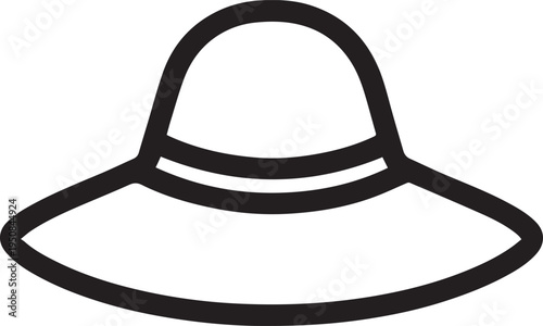 Hand Drawn Woman Hat Black and White Illustration in Minimal Line Art Style Design