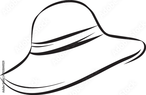 Hand Drawn Woman Hat Black and White Illustration in Minimal Line Art Style Design