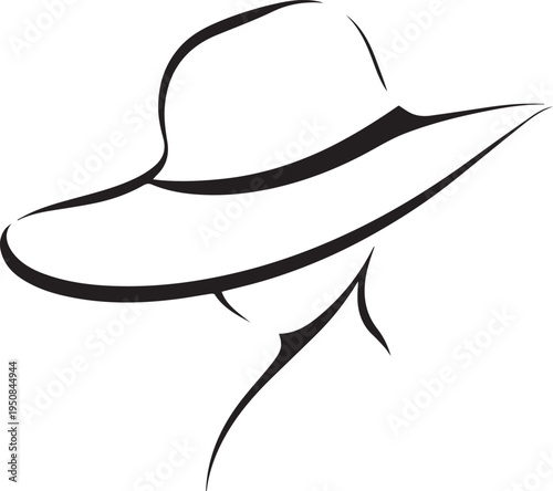 Hand Drawn Woman Hat Black and White Illustration in Minimal Line Art Style Design
