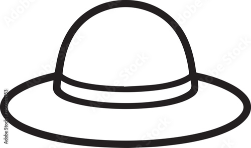 Hand Drawn Woman Hat Black and White Illustration in Minimal Line Art Style Design