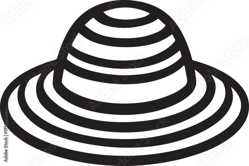 Hand Drawn Woman Hat Black and White Illustration in Minimal Line Art Style Design