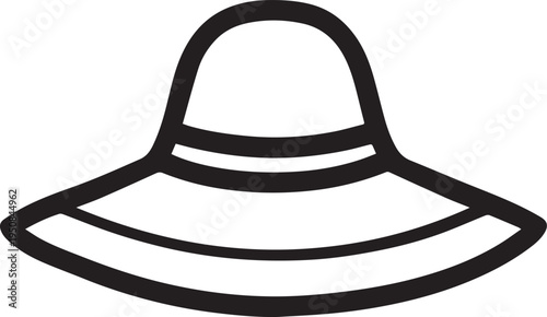 Hand Drawn Woman Hat Black and White Illustration in Minimal Line Art Style Design