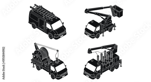 Set of 4 garbage truck icons vector